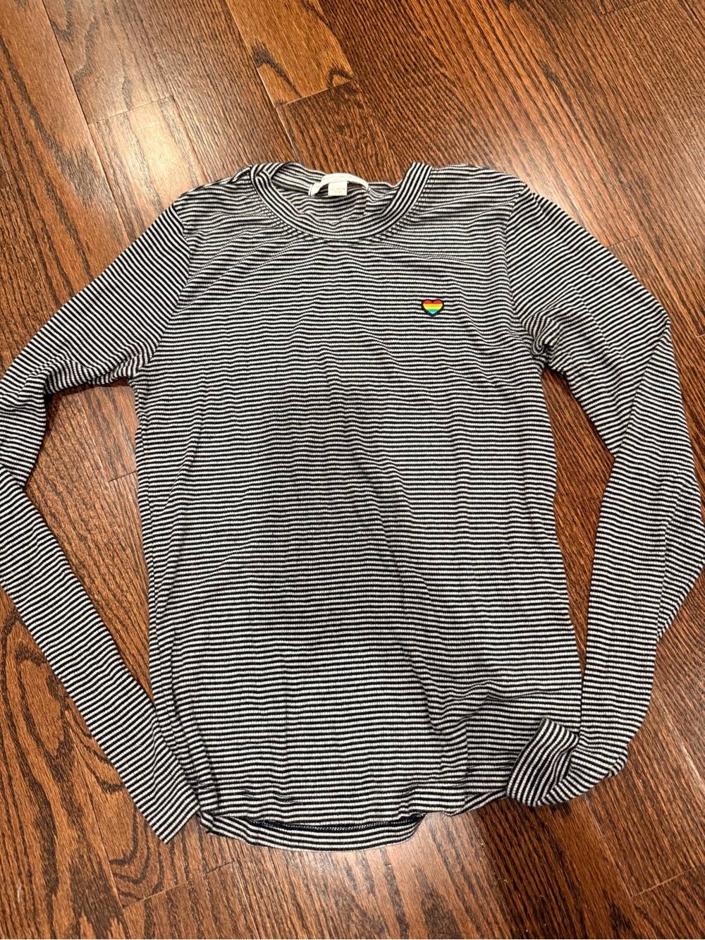 Spiritual Gangster Black and White Stripe Long Sleeve Tee with Rainbow Heart